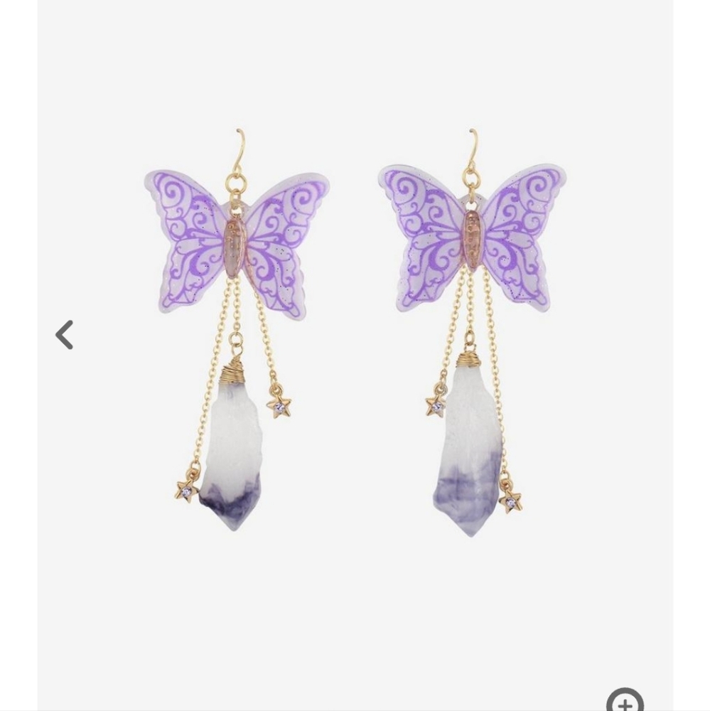 Purple Butterfly & Faux Crystal Drop Earrings